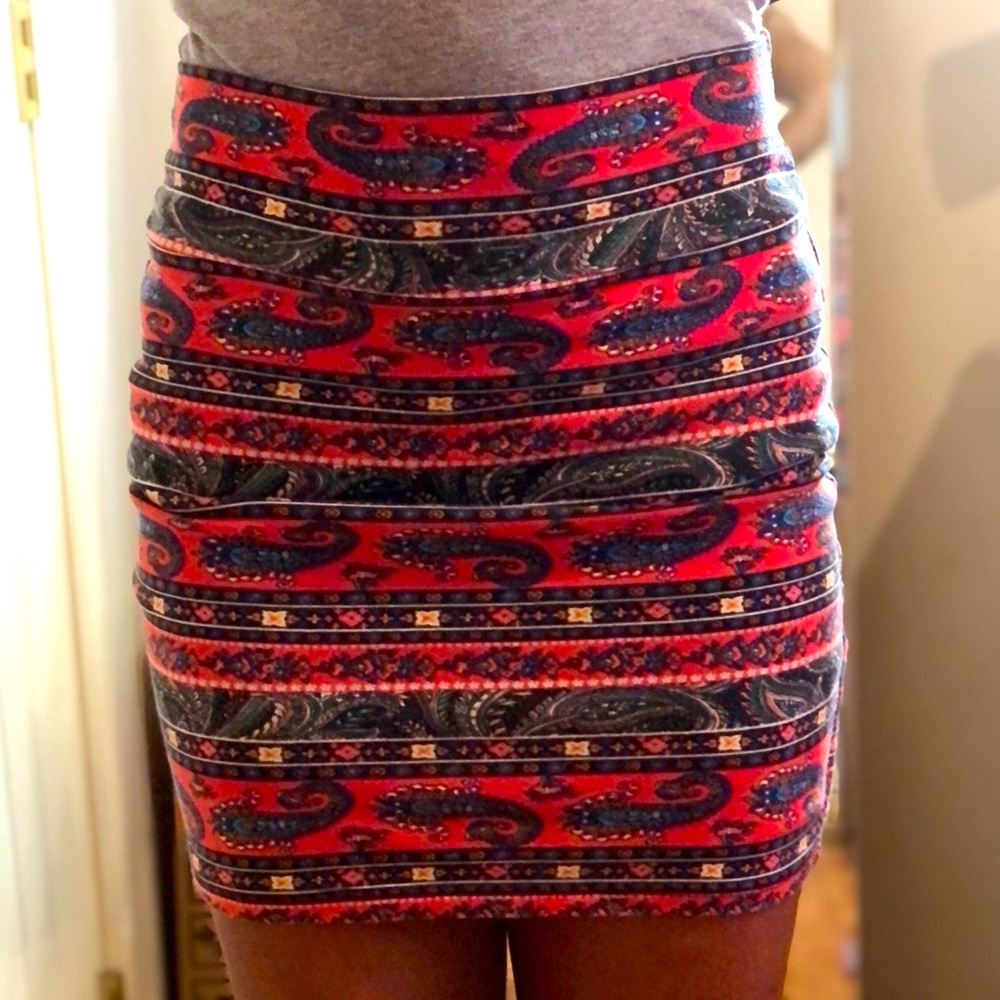 Red paisley mini skirt